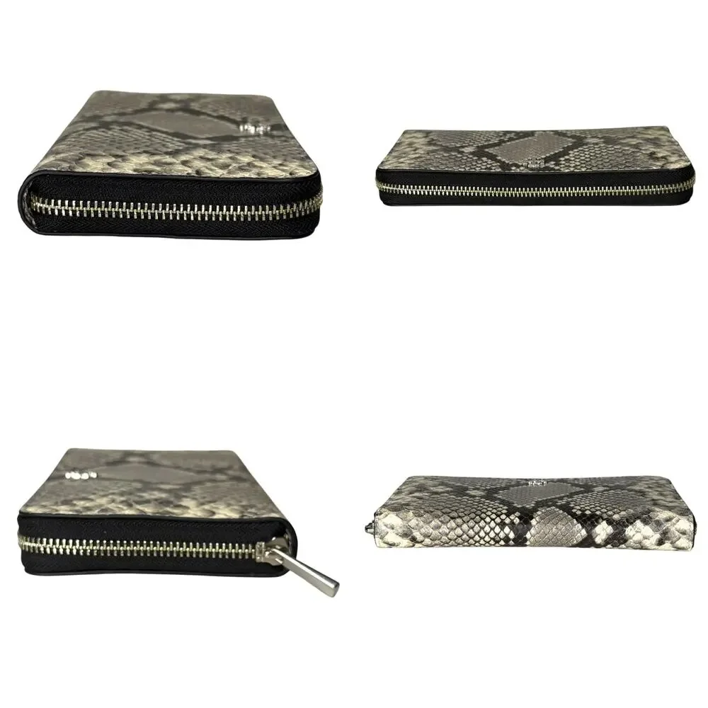 Tory Burch Gray Snake Print Zip Around Continental Wallet Leather